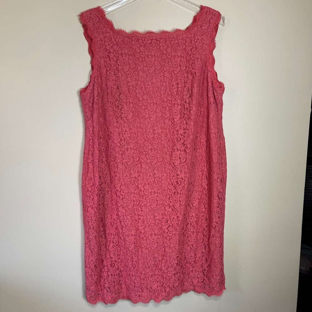 Adrianna Papell Womens 22W Coral Pink Floral Lace Sheath Dress‎ Eyelash Trim Zip
